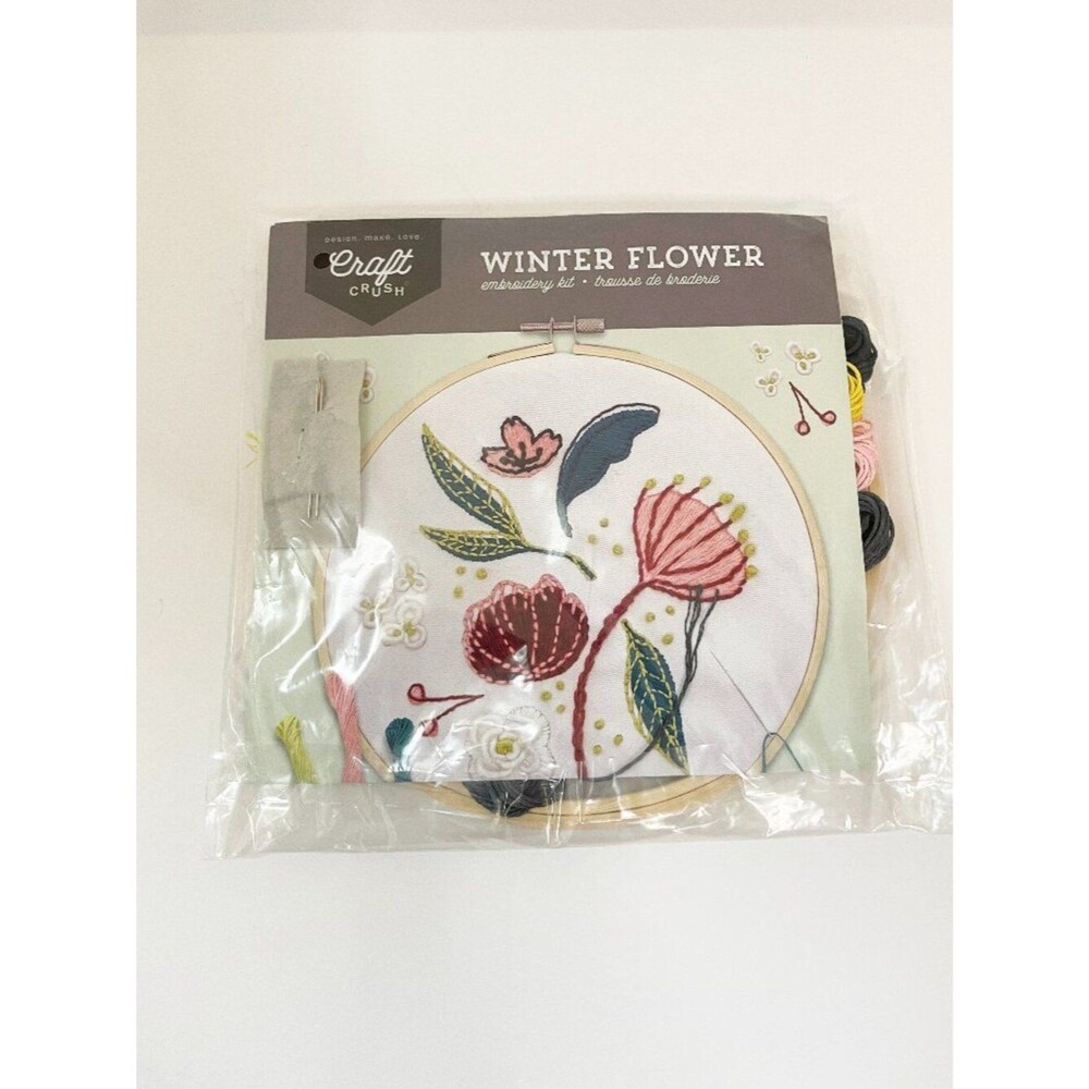 Craft Crush Winter Flower Embroidery Kit DIY Beginner Needlepoint Kit Floral New